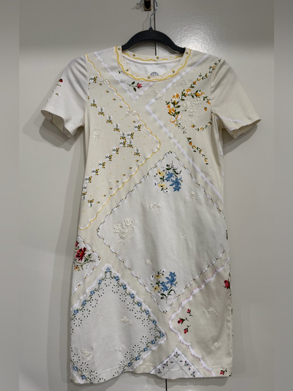 Tory Burch Cream Handkerchief Floral Patchwork Short-Sleeve Dress